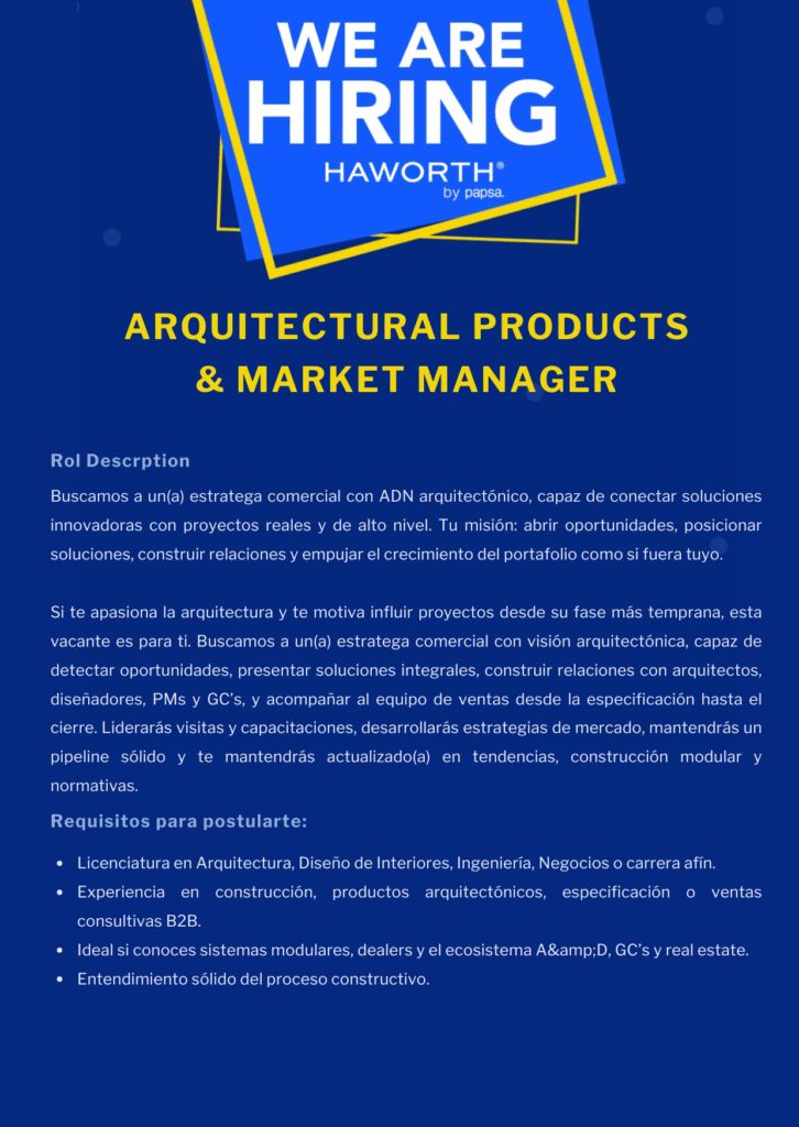 Arquitectural Products & Market Manager